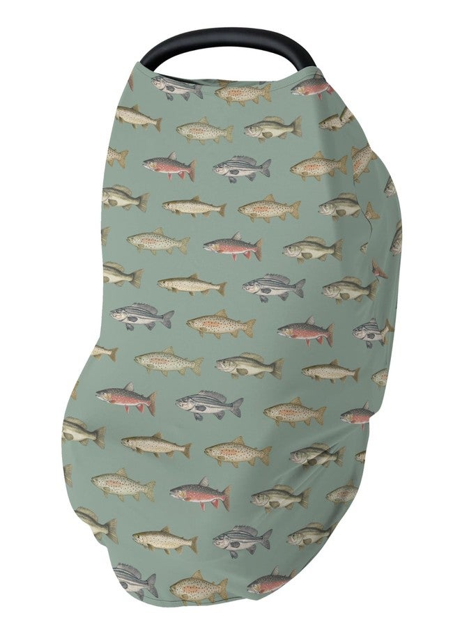 ZoUbqchY Lake Fishing Car Seat Cover for Baby Freshwater Fishes Stretchy 5-in-1 Covers Adjustable Infant Carseat Canopy Cover Fishing Lover Gift Breathable Nursing Cover-Up - Image 1